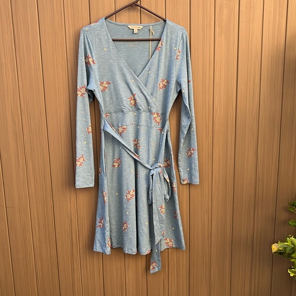 Toad&Co Cue Wrap Dress  Women's Medium Glacier Spray Print New - Picture 2 of 13